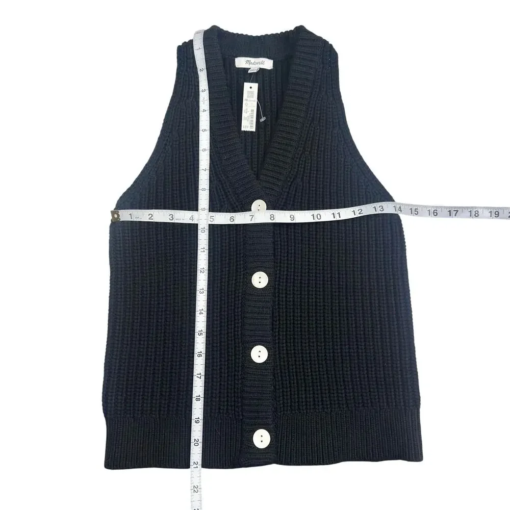 Madewell | Women | Black Heavy Ribbed Knit B-Neck Cutaway Sweater Vest | Small